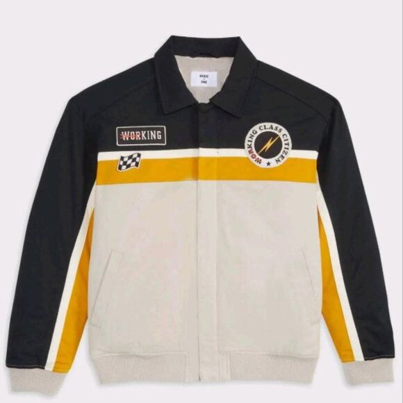 $190 MODE OF ONE Men's Twill Racer Jacket, Exclusively Dark Ecru Size XXL - Picture 4 of 4